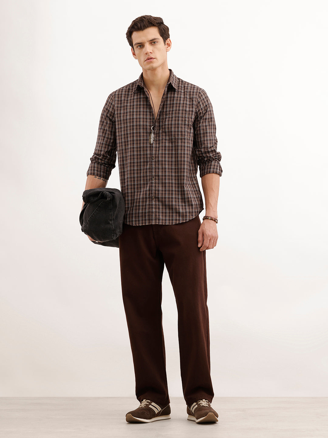 Regular Fit Checkered Shirt  | Brown