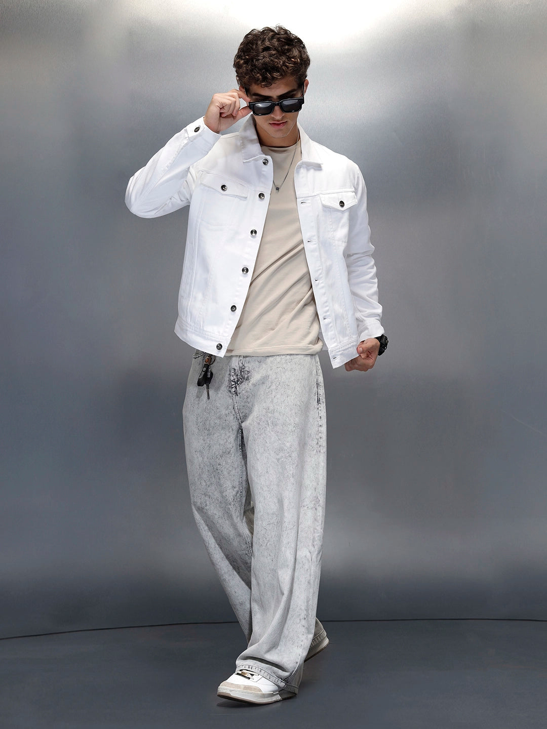 Wrogn Men’s Classic Slim Fit Denim Jacket | White