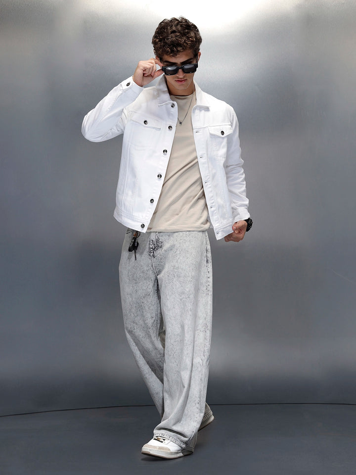 Wrogn Men’s Classic Slim Fit Denim Jacket | White