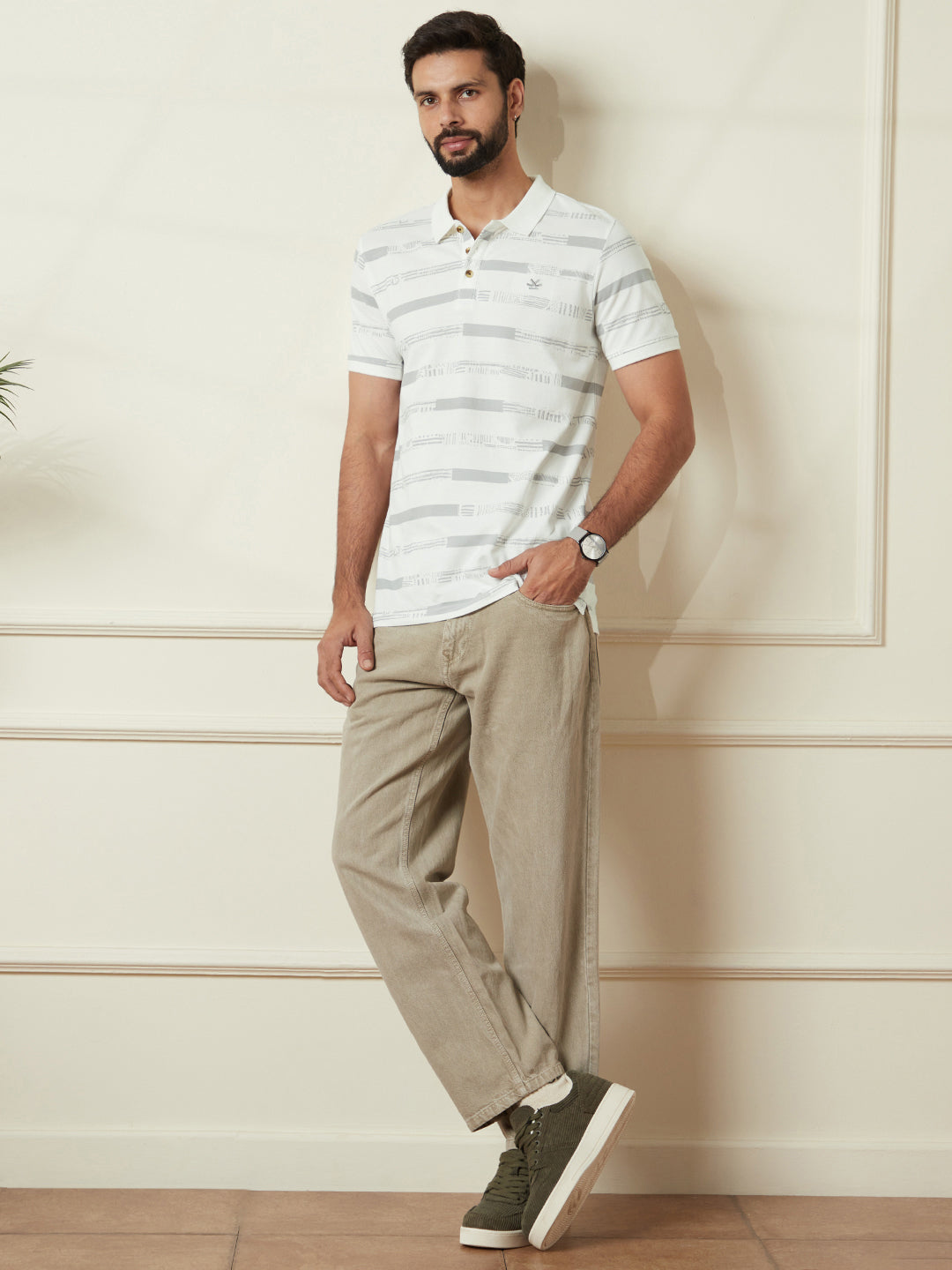 Abstract Striped Slim Fit Polo T-Shirt