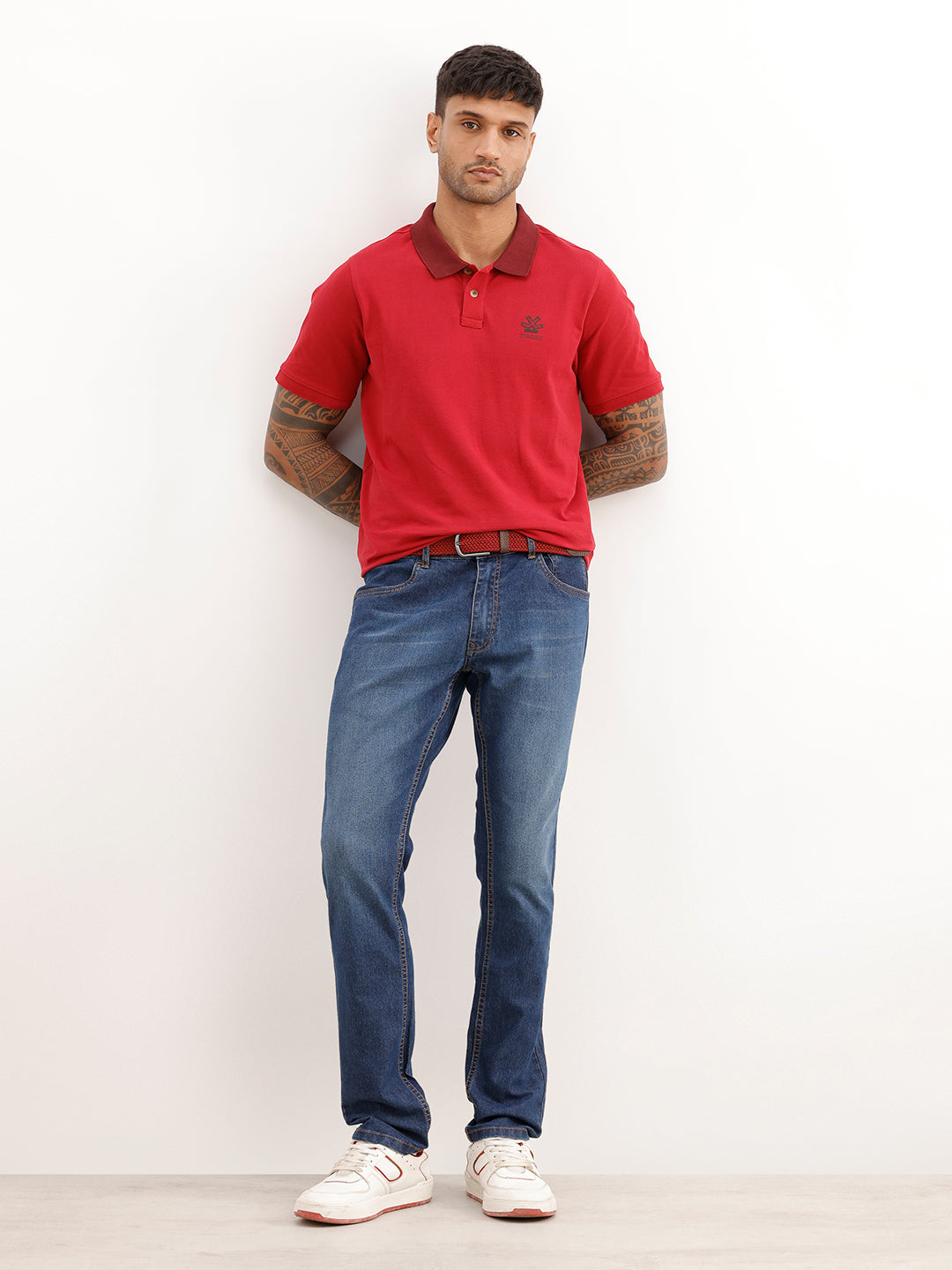 Slim Fit Contrast Sleeve Polo T-Shirt | Red