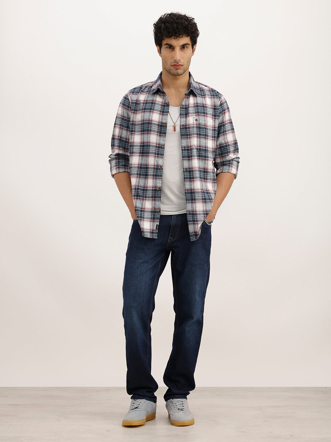 Slim Fit Checkered Full Sleeve Shirt | Blue