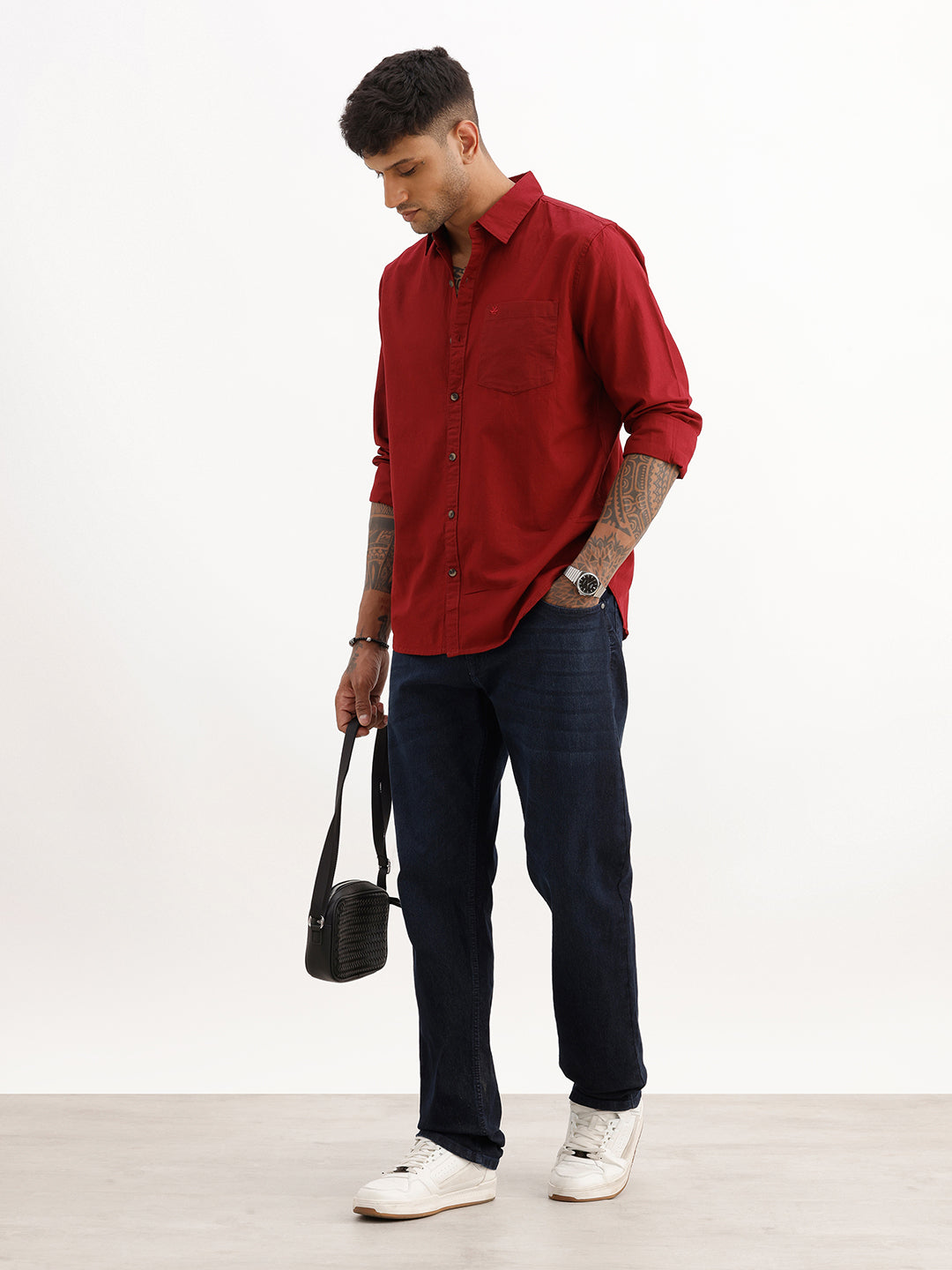 Solid Slim Fit 100% Cotton Shirt | Maroon
