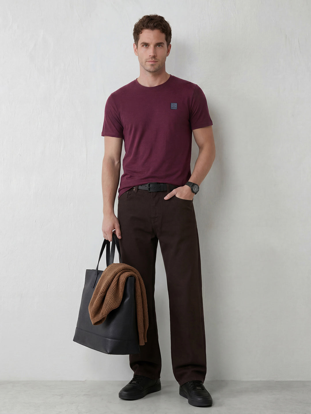 Slub Cotton Slim Fit Tee I Maroon