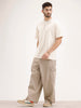 Oversized Embrodered Patch Detail T-Shirt | Beige