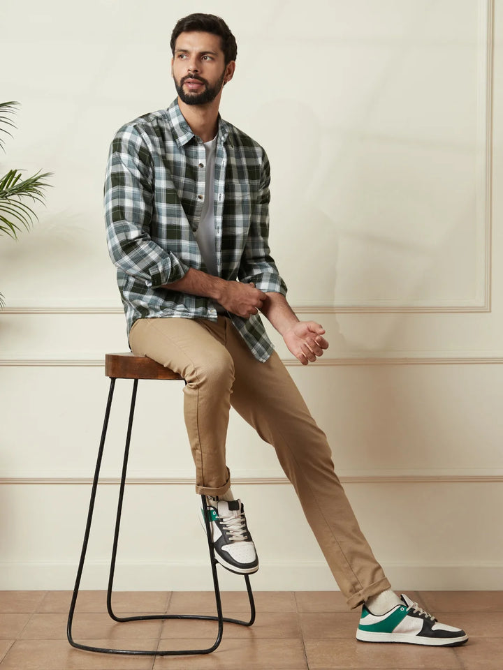 Checked Cotton Oxford Shirt | Green