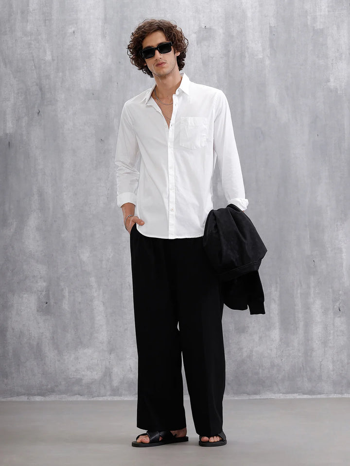 Solid Cotton Blend Slim Fit Shirt | White