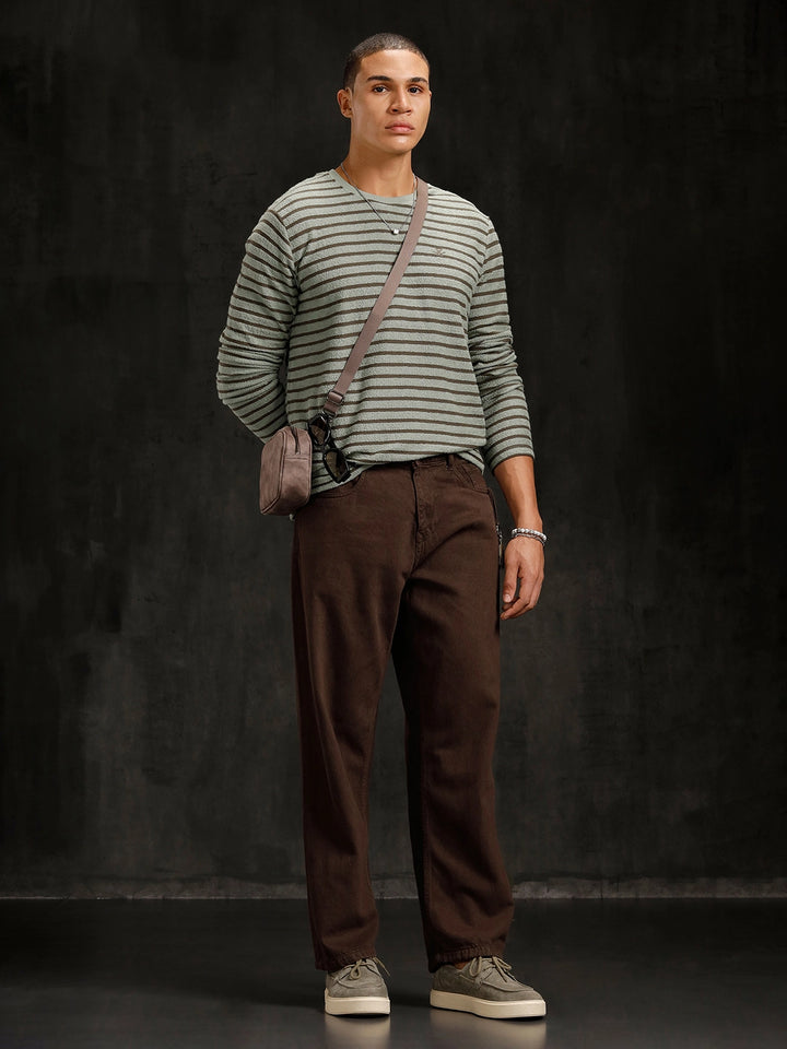 Textured Loose Knit Slim Fit T-Shirt | Olive