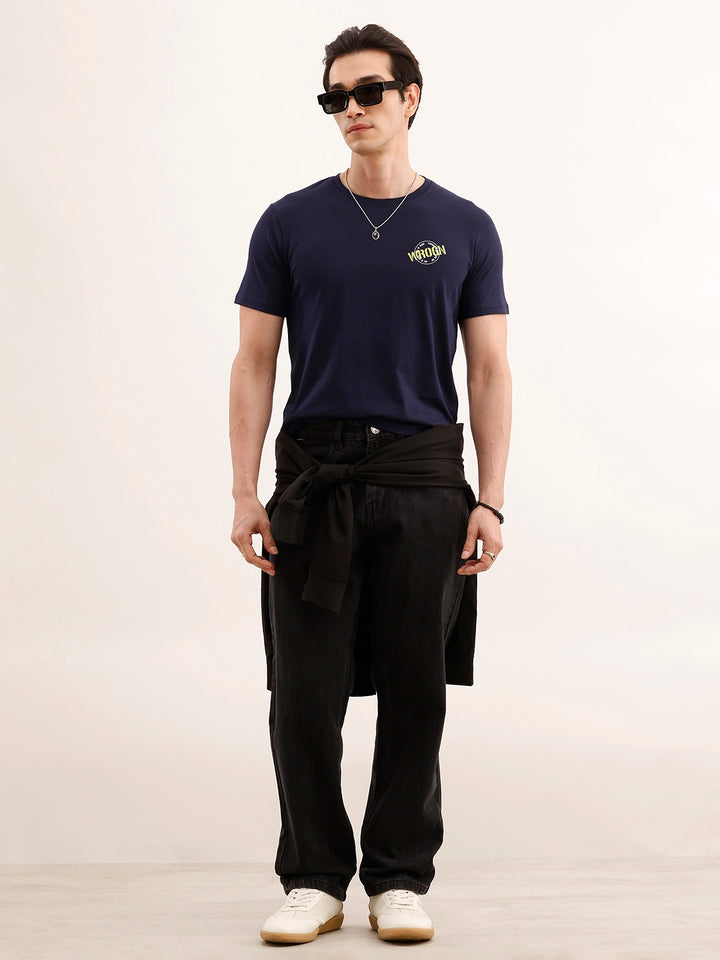 Slim Fit Placement Printed T-Shirt | Navy Blue