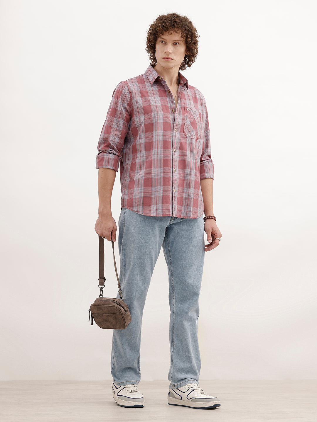 Regular Fit Checkered Shirt | Dark Pink