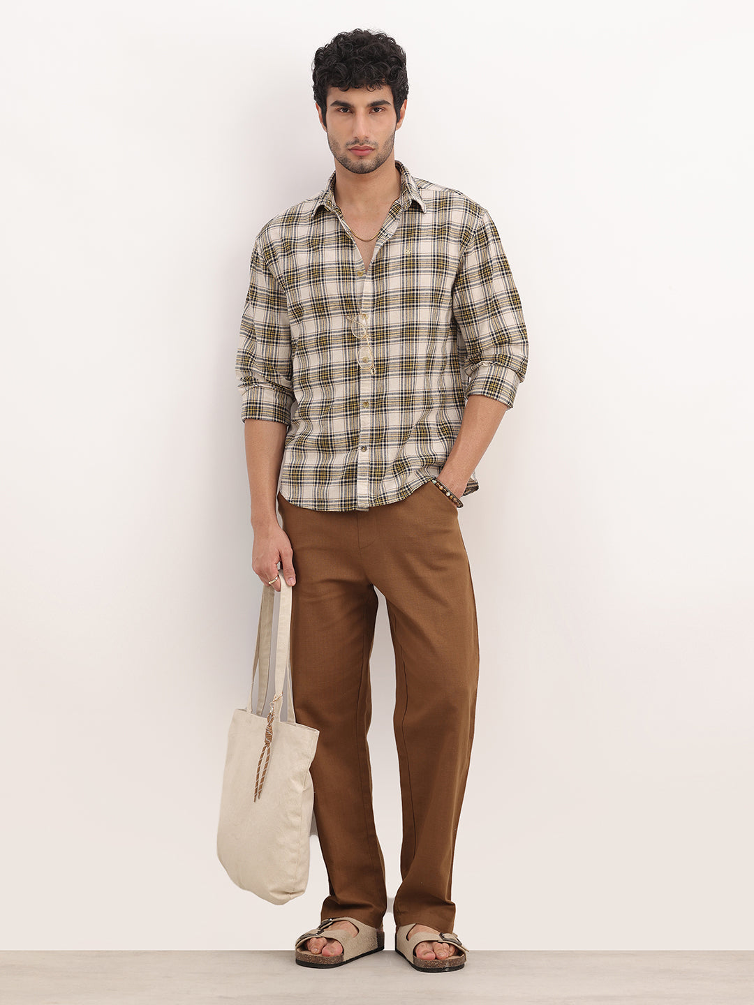 Comfort Fit Checkered Full Sleeve Shirt | Yellow