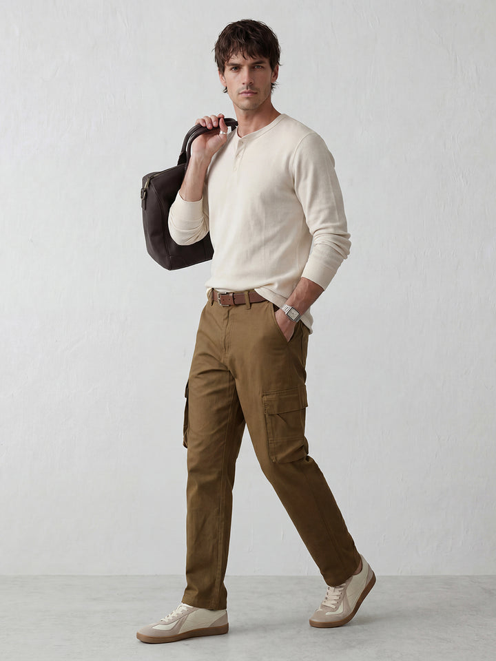 Men's casual cargo loose fit trousers | Brown