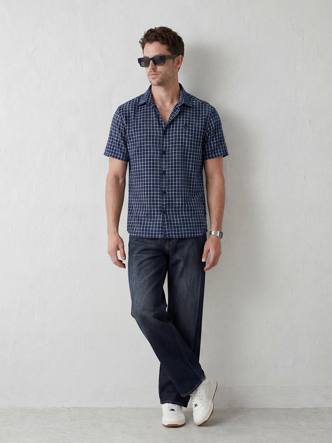 Classic Windowpane Checks Comfort Fit Shirt | Dark Blue