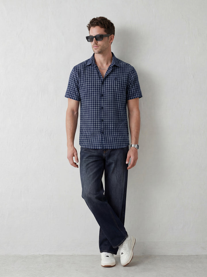 Classic Windowpane Checks Comfort Fit Shirt | Dark Blue