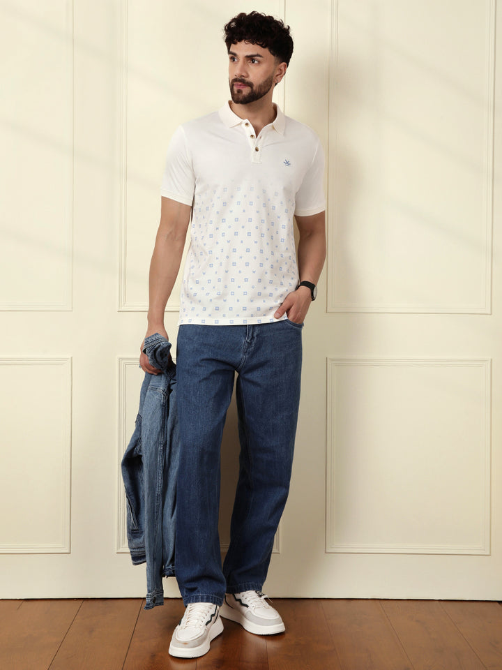 Casual Ombre Printed Polo T-Shirt | Off White
