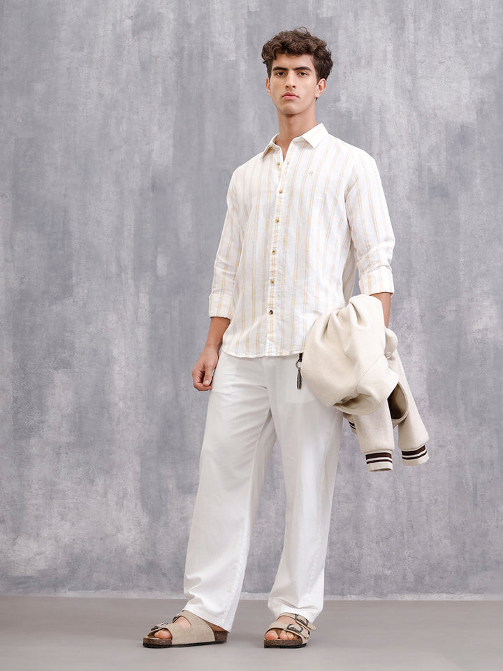 Linen Blend Premium Stripe Shirt In Slim Fit | White