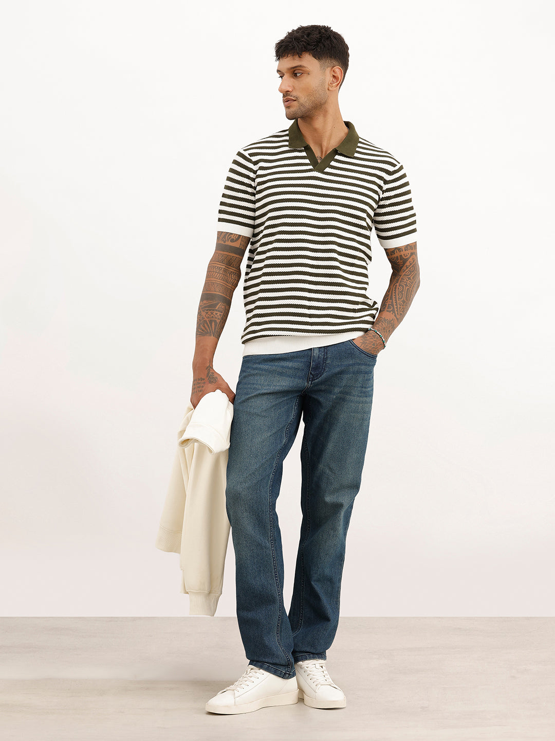 Slim Fit Textured Polo T-Shirt | Off White | WPT01HSSL1059W