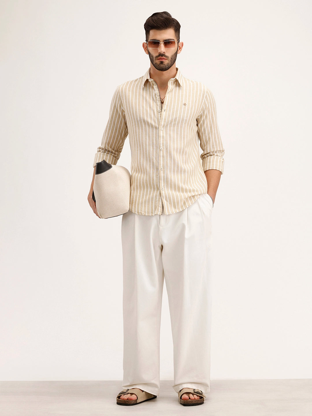 Slim Fit Striped Shirt | Khaki