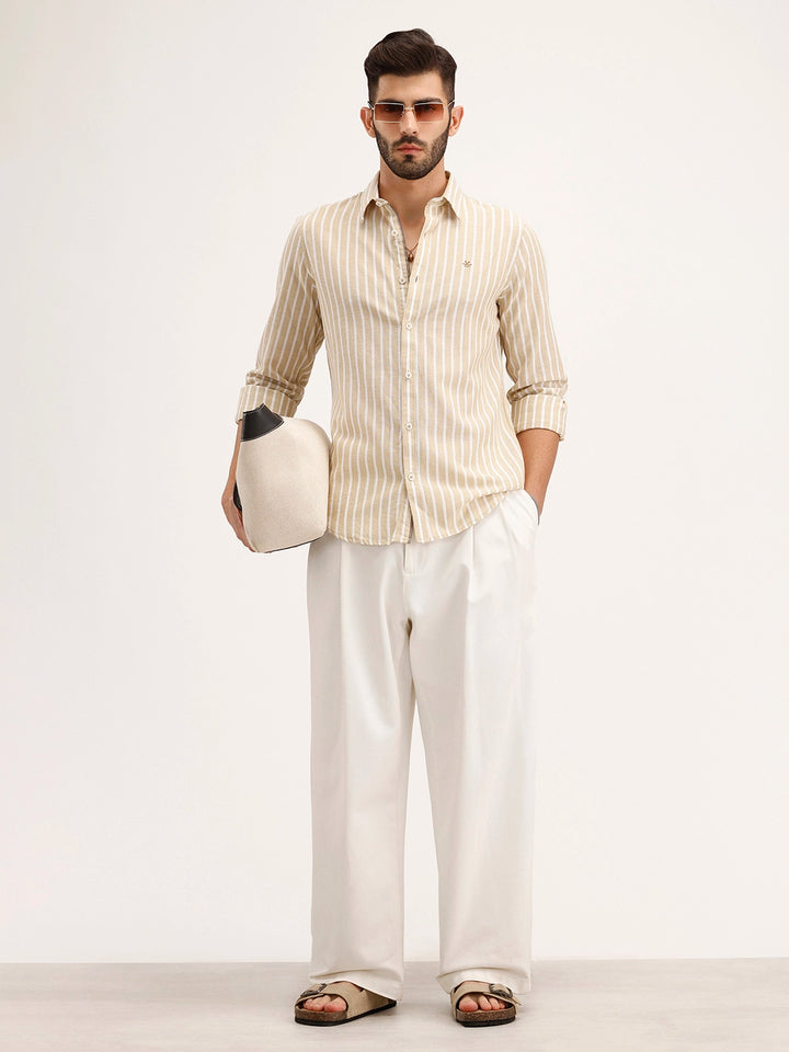 Slim Fit Striped Shirt | Khaki