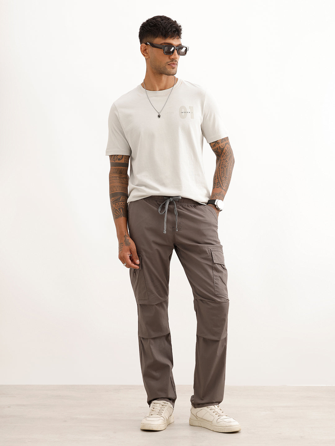 Solid Straight Fit Cargo Trousers | Dark Grey