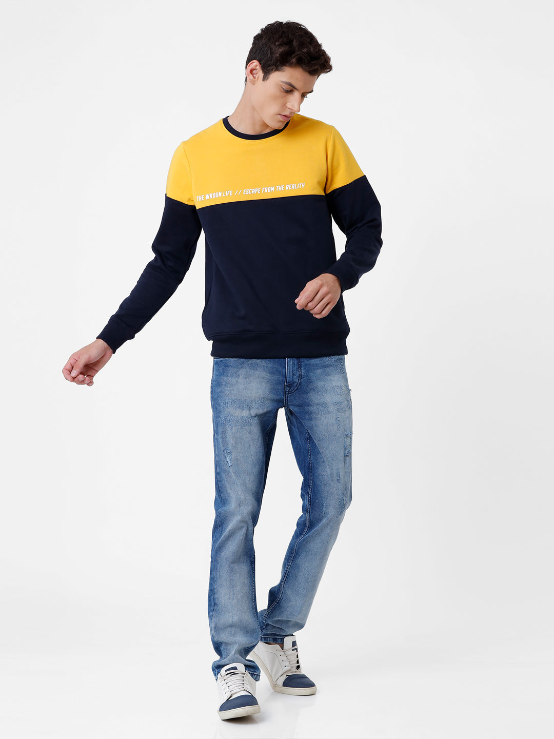 Wrogn Life Yellow & Navy Sweatshirt