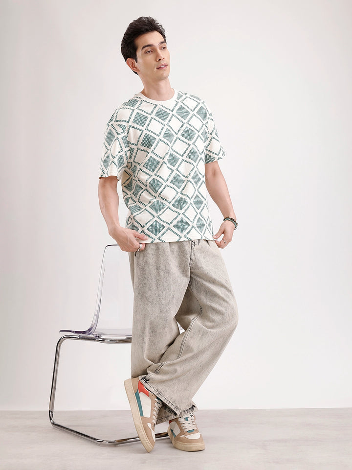 Classic Oversized Textured AOP T-Shirt  | Green