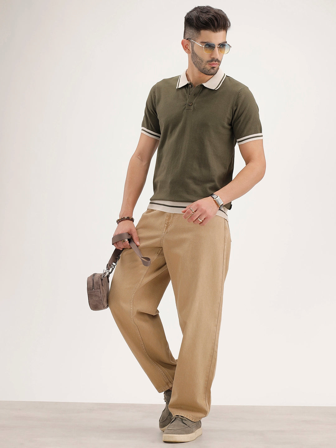 Slim Fit Flat Knit Polo T-Shirt | Olive