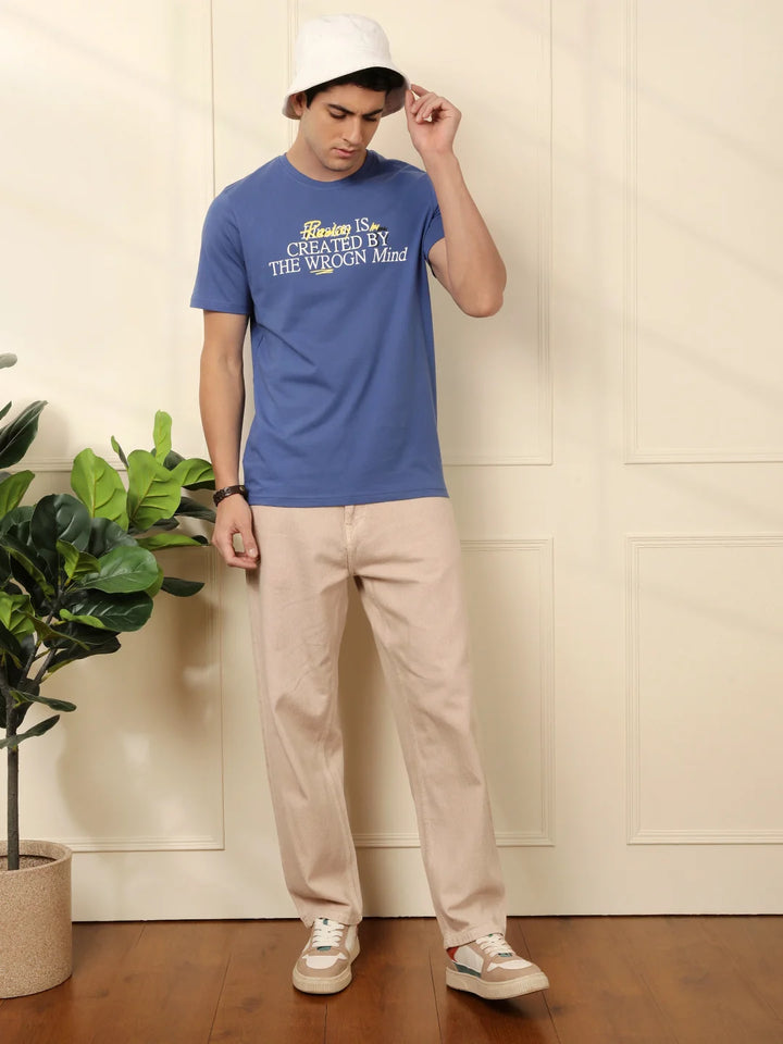 Wrogn Mind Printed Blue T-Shirt