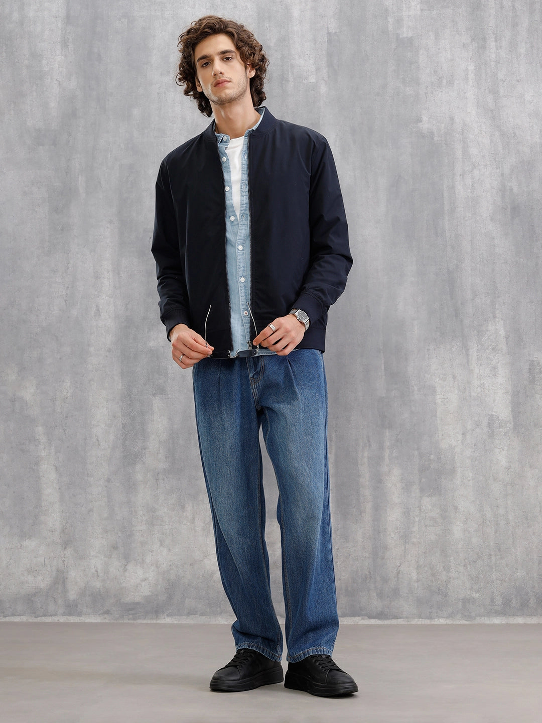 Lightweight Shell Slim Fit Bomber Jacket  |  Navy Blue