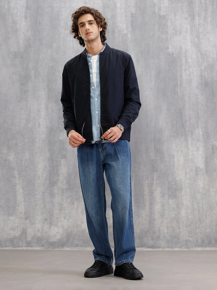 Lightweight Shell Slim Fit Bomber Jacket  |  Navy Blue