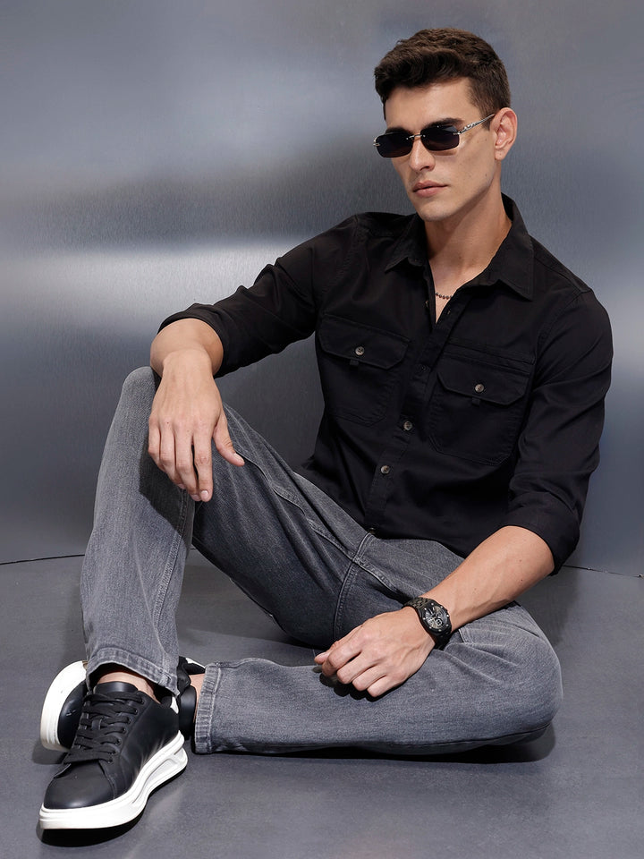 Men's utility shirt with dual chest pockets | Black