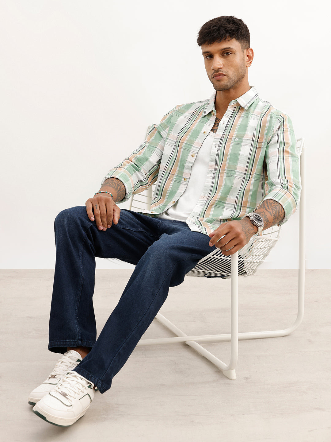 Regular Fit Checkered Full Sleeve Shirt | Green