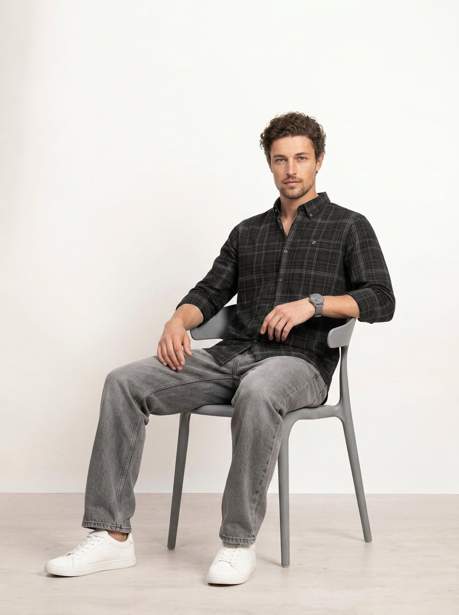 Slim Fit Checkered Shirt | Black
