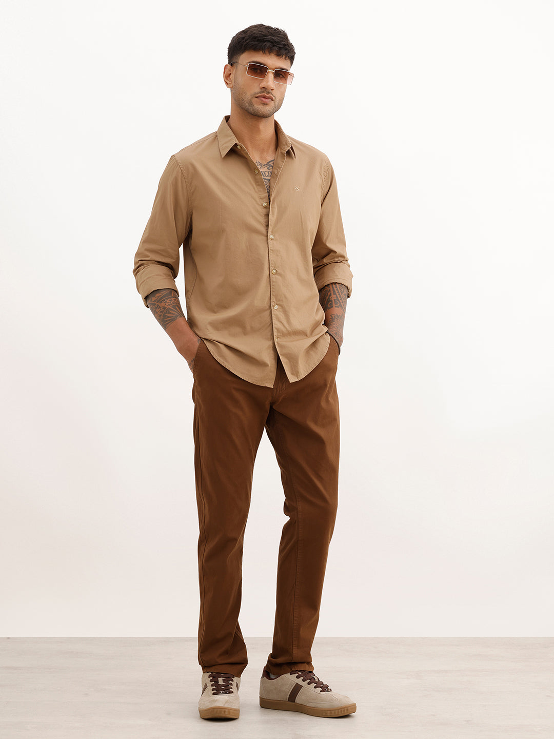 Solid Slim Fit Full Sleeve Shirt | Khaki | WSH02FSSL0176S