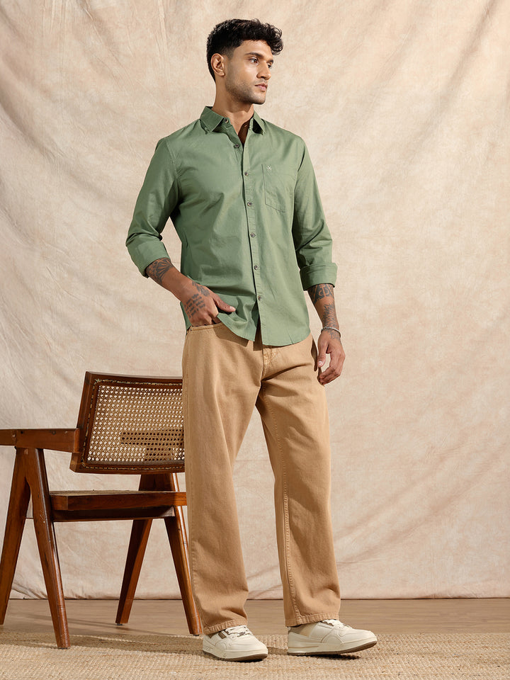 Cotton Slub Solid Shirt | Green