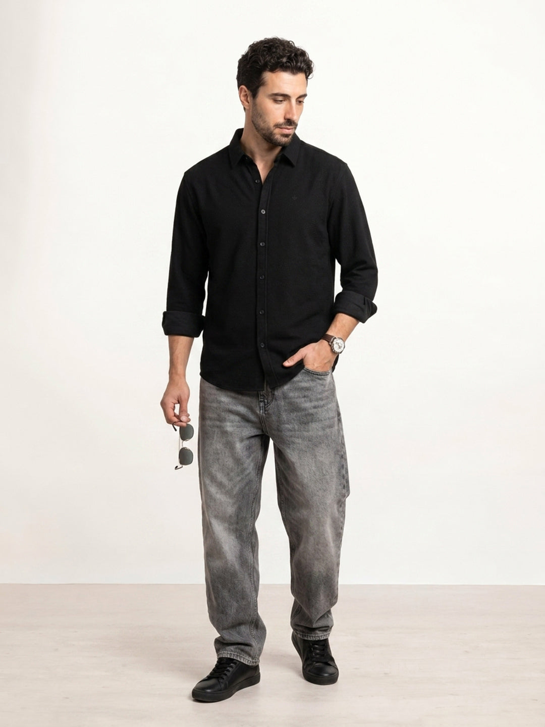 Solid Comfort Fit Full Sleeve Shirt | Black