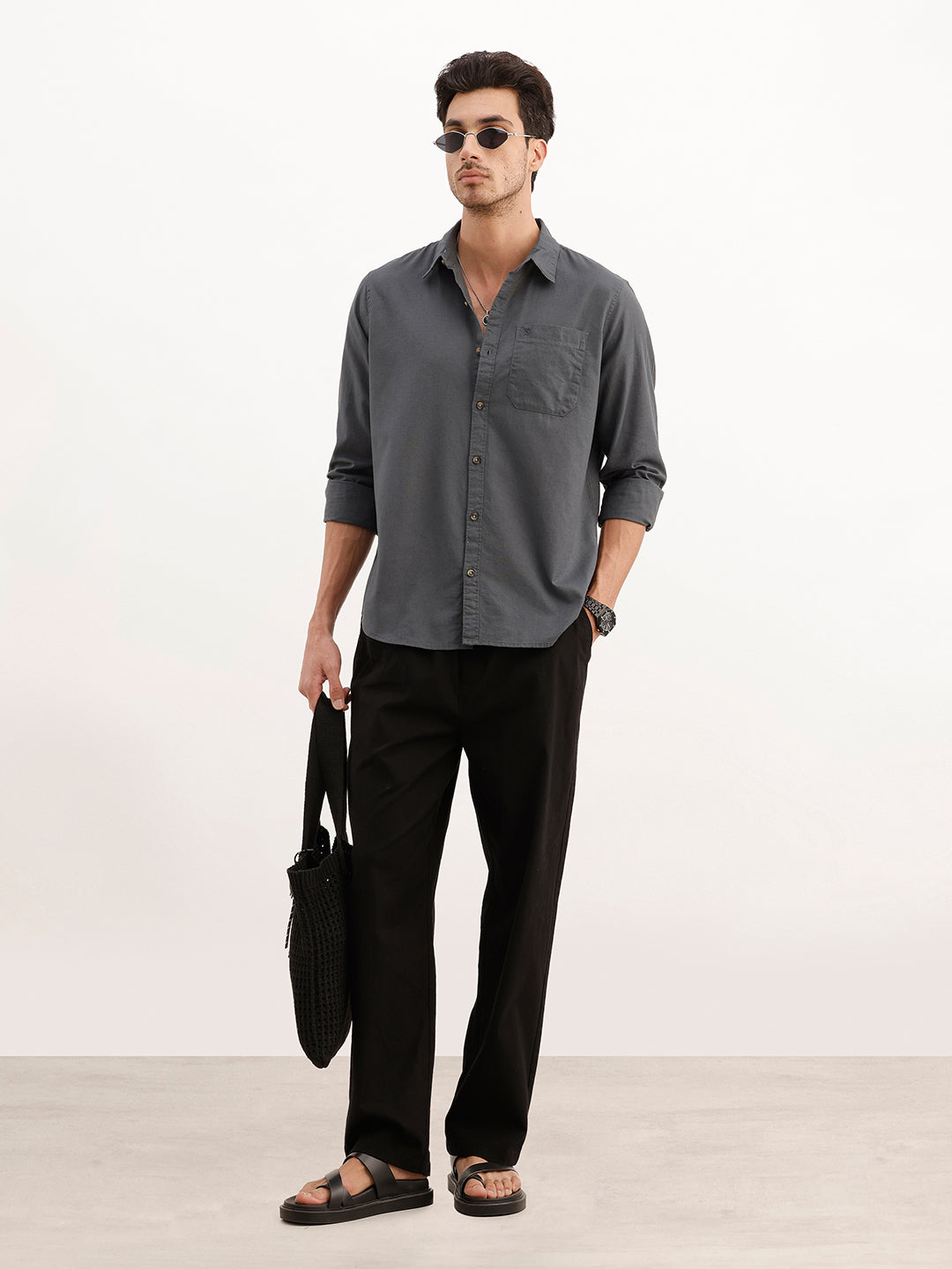 Solid Regular Fit Full Sleeve Shirt | Grey | WWSH9008F
