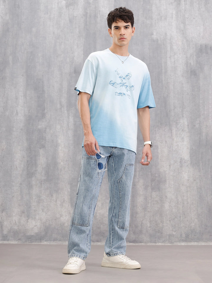Retro Washed Oversized Fit Tshirt With Logo Print |  Blue