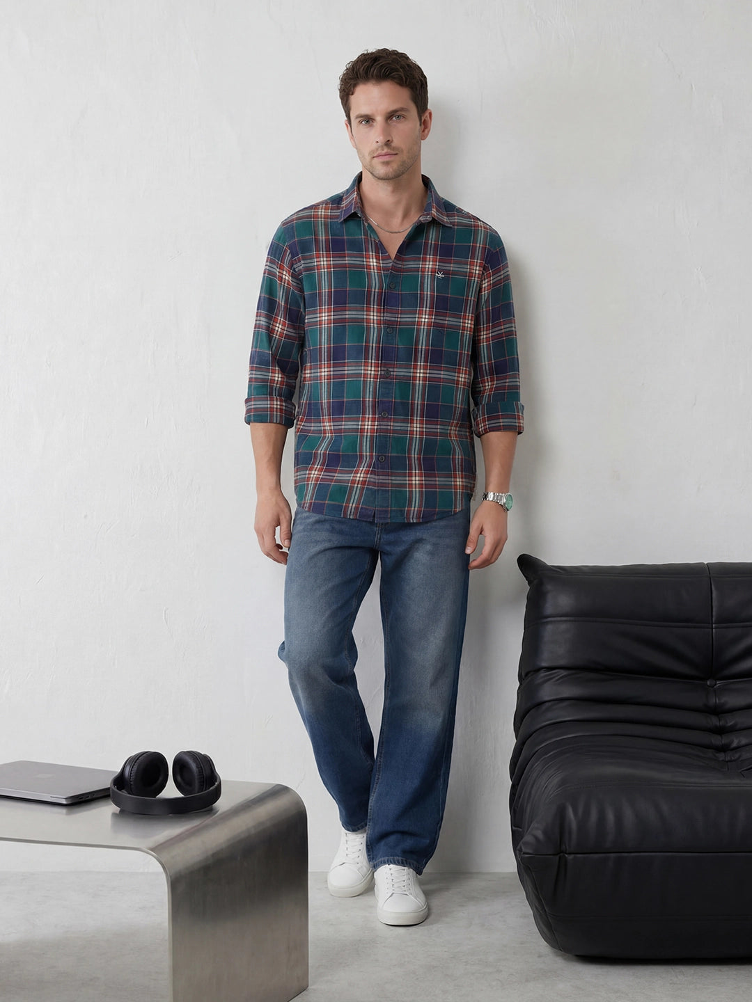 Comfort Fit Checkered Shirt | Navy Blue