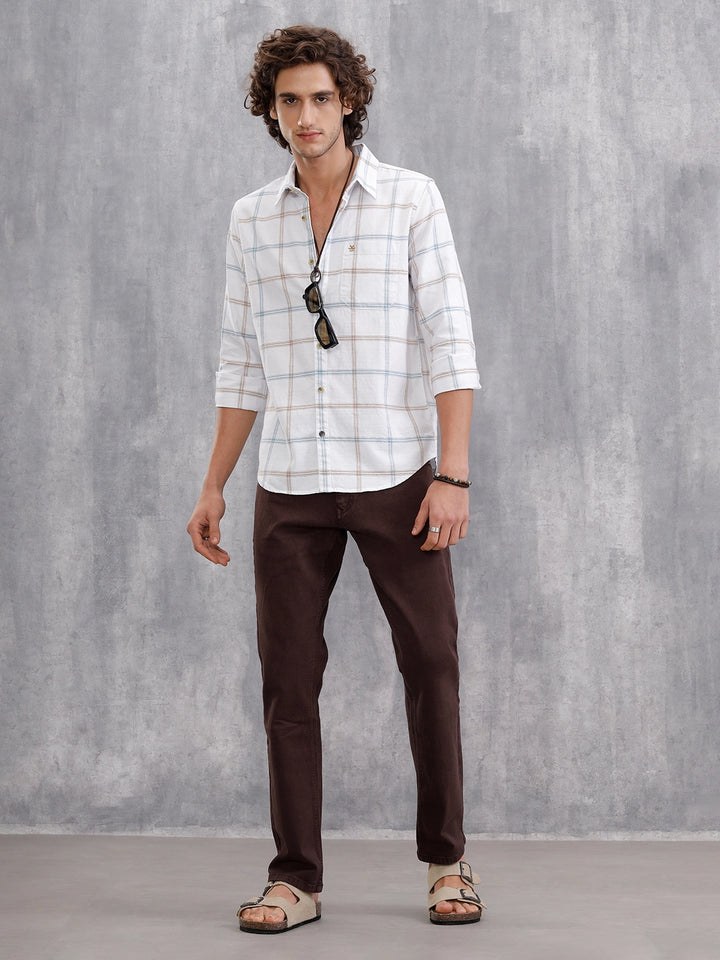 Textured Notebook Check Shirt In Slim Fit | White