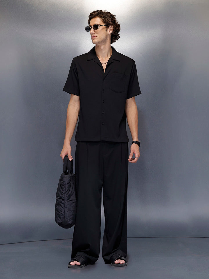 Men’s black casual camp collar shirt | Black