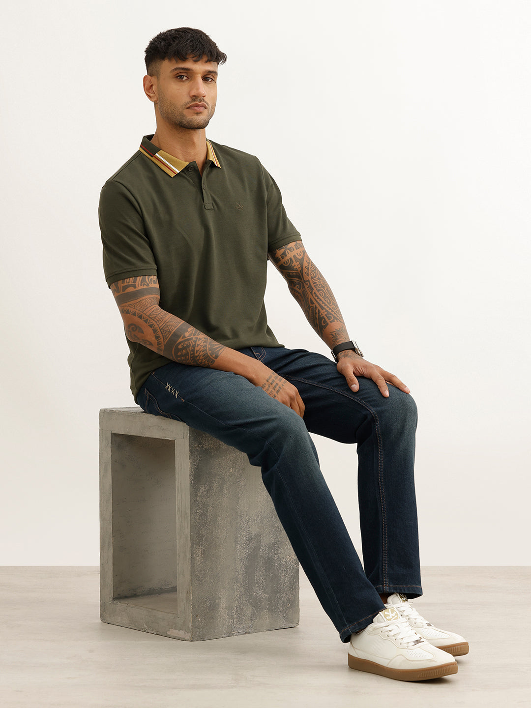 Classic Contrast Collar Polo T-Shirt | Olive