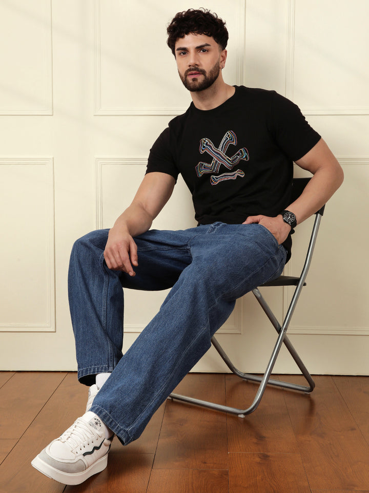 Fluid Printed Slim Fit T-Shirt | Black