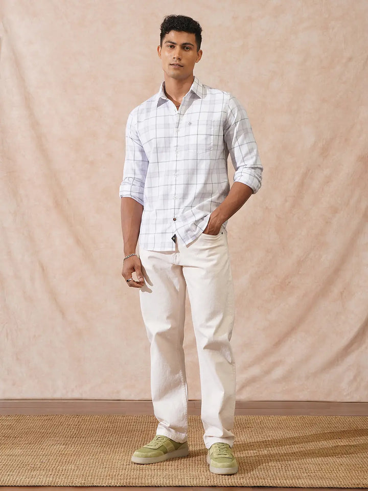 Checked Cotton Slub Shirt | White
