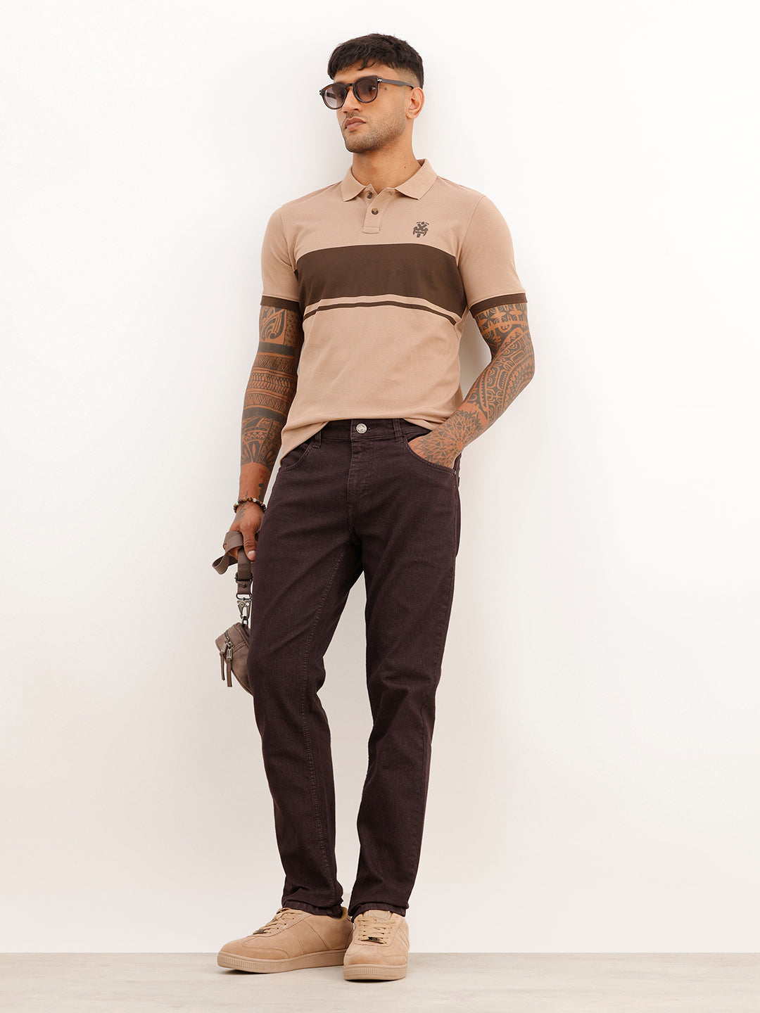 Regular Fit Placement Printed Polo T-Shirt | Brown