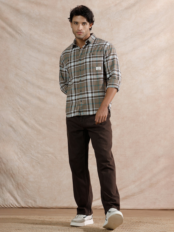 Large Scale Checked Shirt | Brown