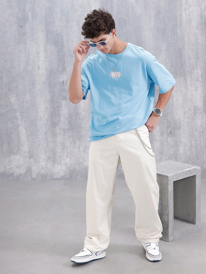 Casual Men Oversized Fit Tee With Graphic | Blue