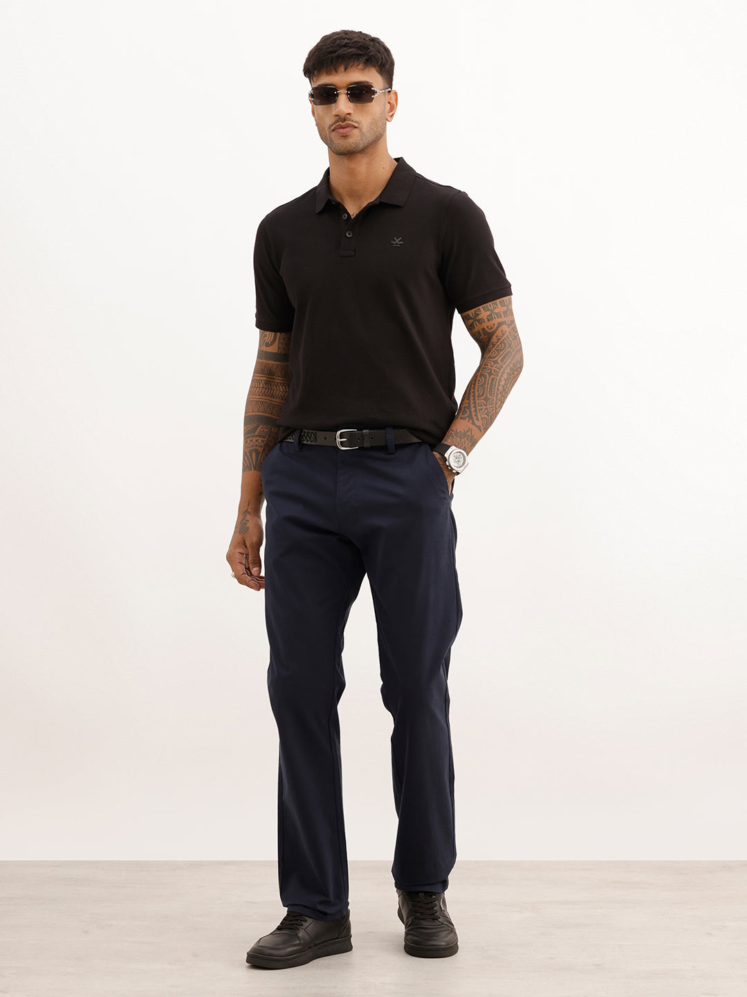 Straight Fit Solid Trouser | Navy Blue