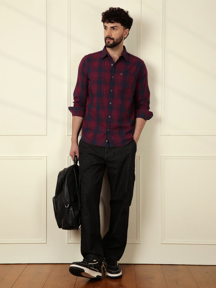 Casual Textured Full Sleeve Shirt | Red