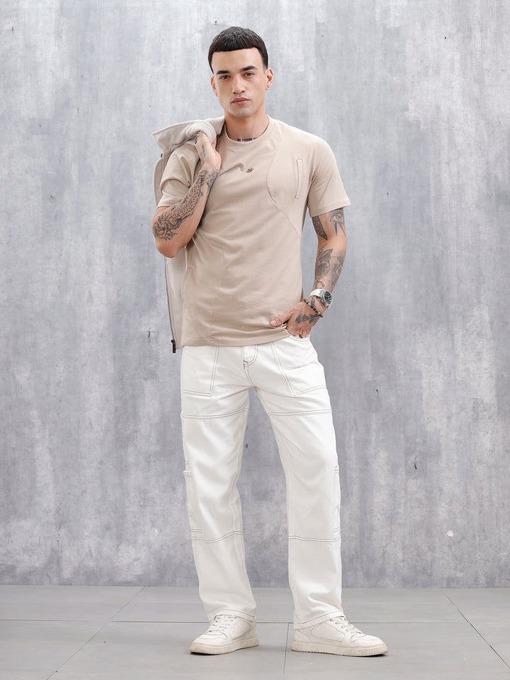 Men's Casual Loose Fit Carpenter Jeans | White